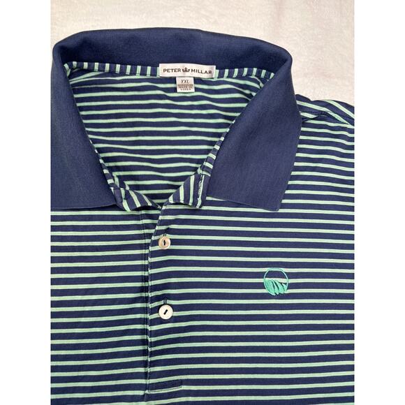 Peter Millar Men's Polo Shirt 100% Cotton Blue Striped Golf Collar Size XXL - Picture 5 of 6